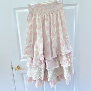 Les Ours stunning pink floral tiered skirt